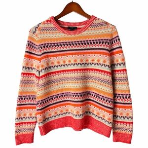 J.Crew Fair Isle Cropped Crewneck Sweater Bright Lambswool Après Ski Knit Medium